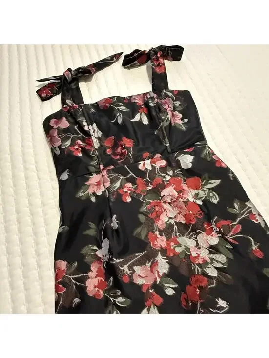 LPA Zelmira Sleeveless Black Floral Midi Ruffle Flounce Dress Sz XS Revolve - Picture 13 of 15